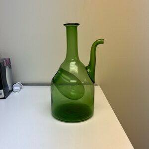 Vintage green blown glass Italian wine decanted with ice section for cooling